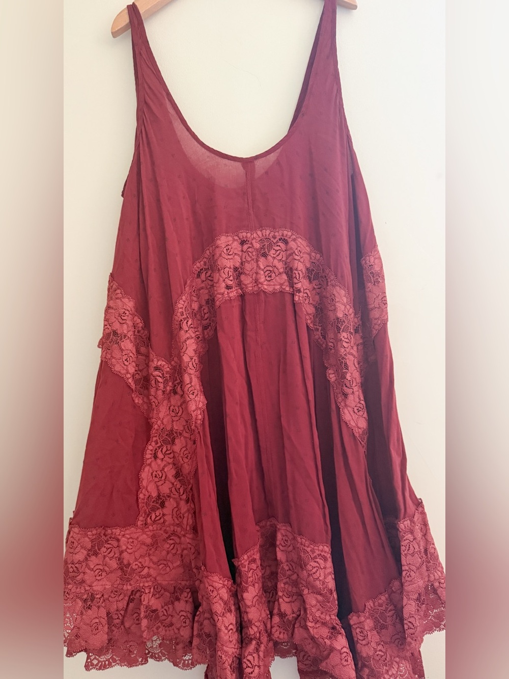 Intimately free people Boho Lace-Trim Sleeveless Swing Dress - Wine Red
